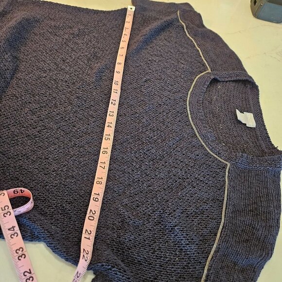 Chico's Size Medium (1) Round Neck Short Sleeve Deep Navy Open Knit Sweater - Picture 7 of 9